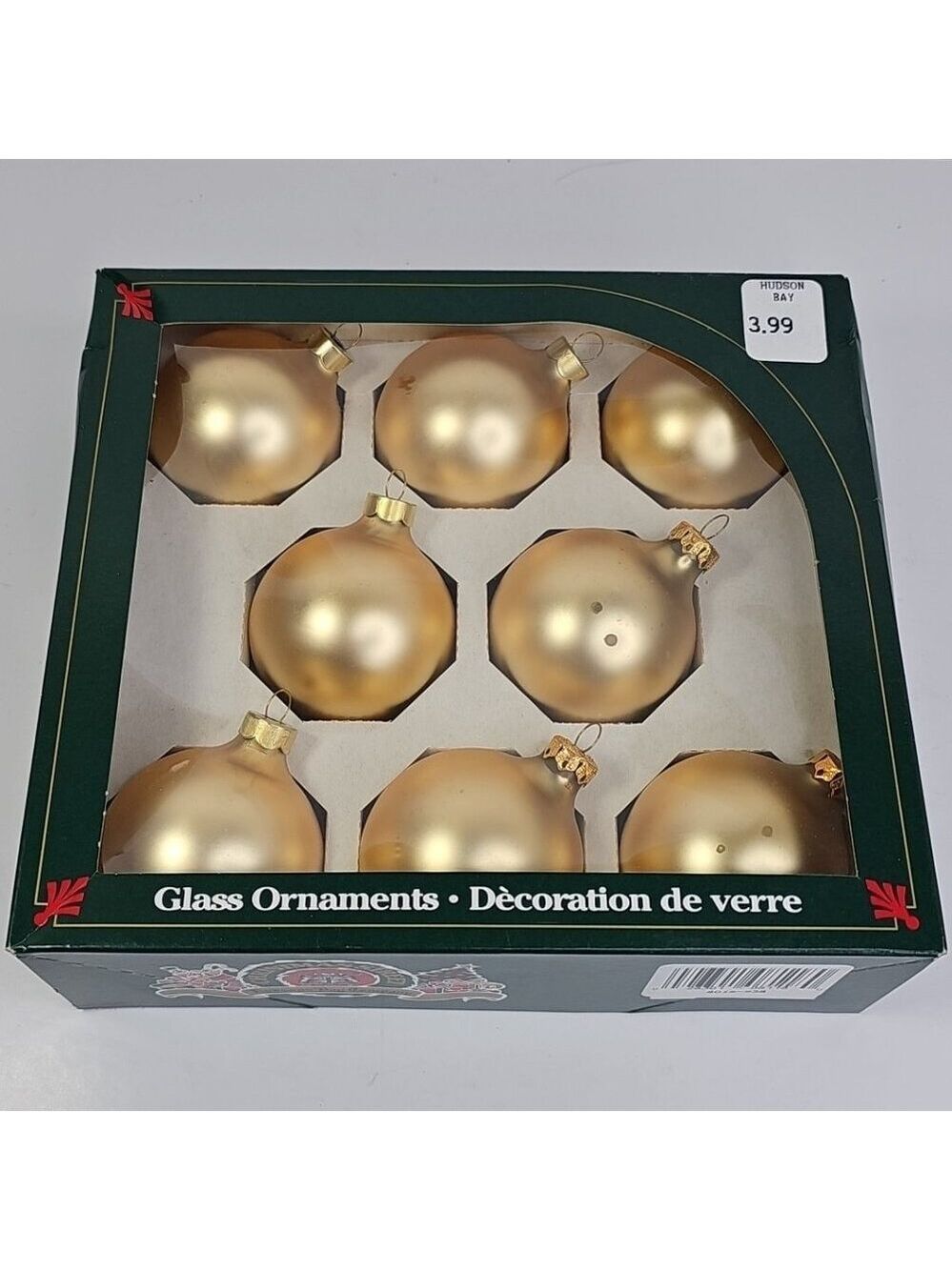 Hudson Bay Co Vintage Glass Christmas Ornaments Rauch USA 8pcs Gold With Box VTG - Picture 9 of 12